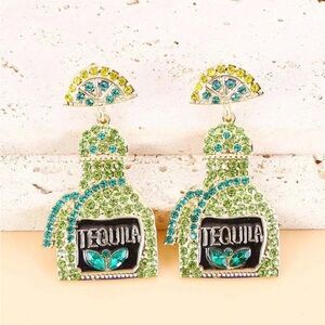 Spice Market Tequila Bottle Rhinestone Embellished Statement Earrings NWT